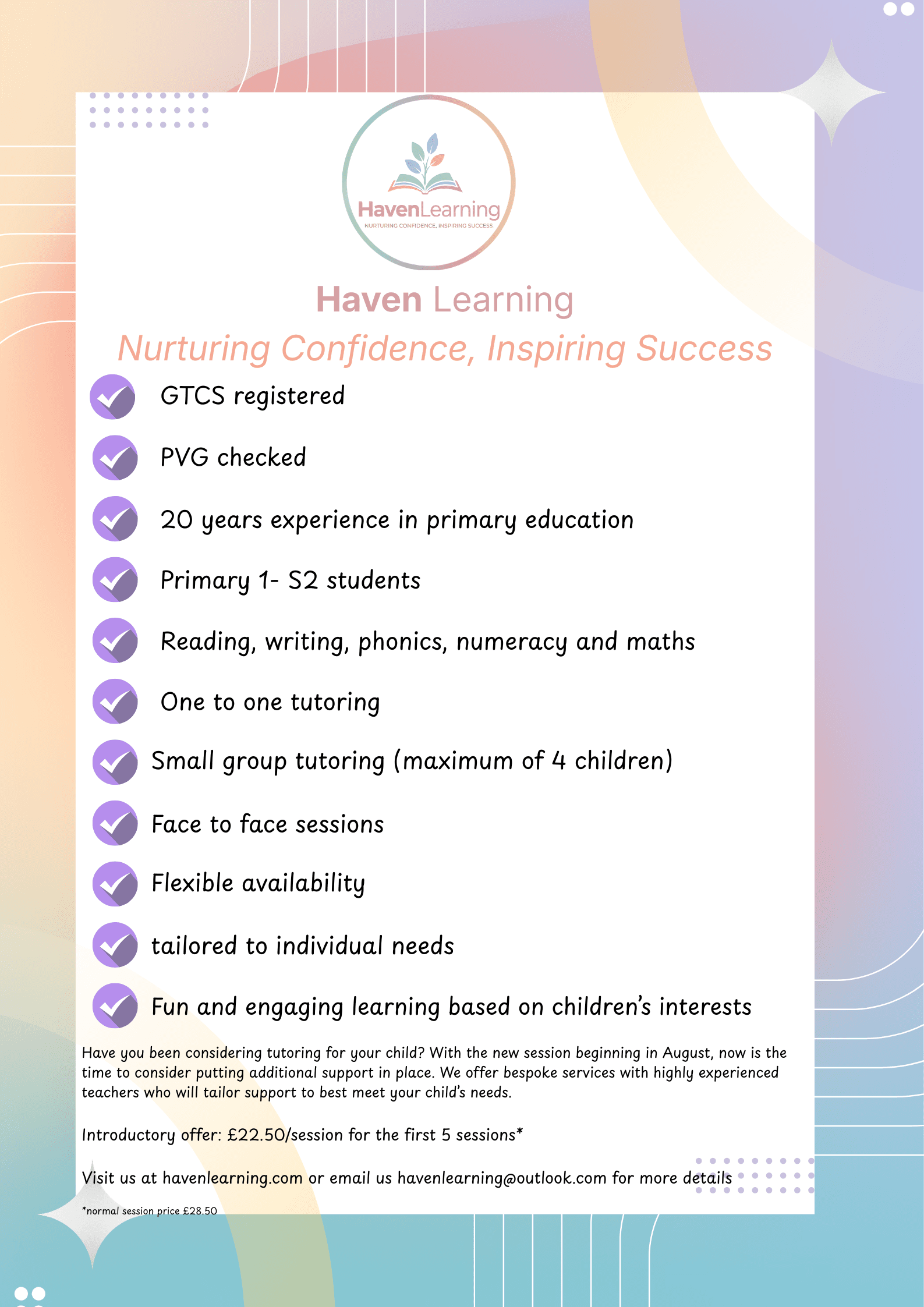 Upcoming events and schedules at Haven Learning